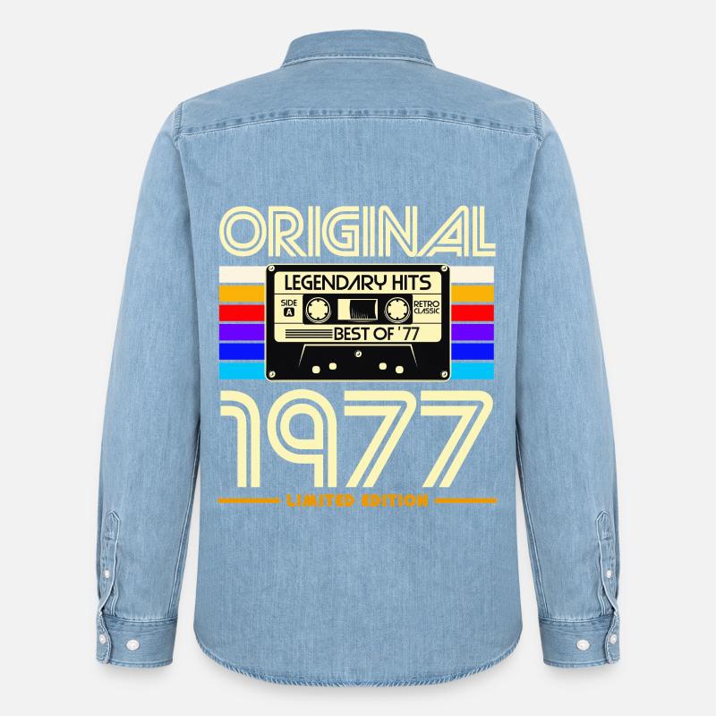 Originale Retro-Kassette von 1977 - Männer Jeanshemd Organic von Stanley/Stella - verwaschenes Hellblau