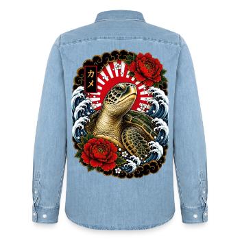 Schildkröte im japanischen Irezumi Stil - Männer Jeanshemd Organic von Stanley/Stella - verwaschenes Hellblau - Hinten - AI Model Male 185 light (185cm)