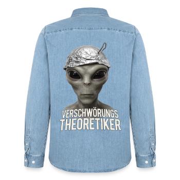 Alien Verschwörungs-Theoretiker - Männer Jeanshemd Organic von Stanley/Stella - verwaschenes Hellblau - Hinten - AI Model Male 185 light (185cm)