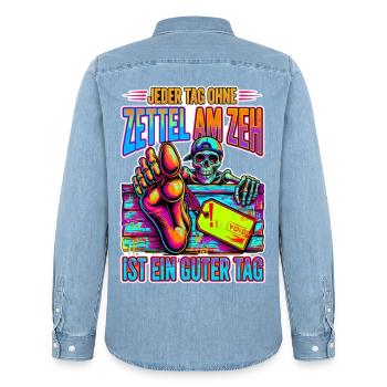 Neon Skelett Zeh Zettel - Männer Jeanshemd Organic von Stanley/Stella - verwaschenes Hellblau - Hinten - AI Model Male 185 light (185cm)