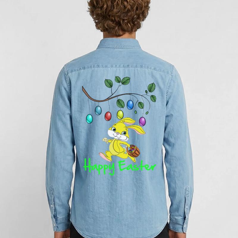 Easter Easter, happy easter, easter bunny, happy easter Men’s Organic Denim Shirt by Stanley/Stella