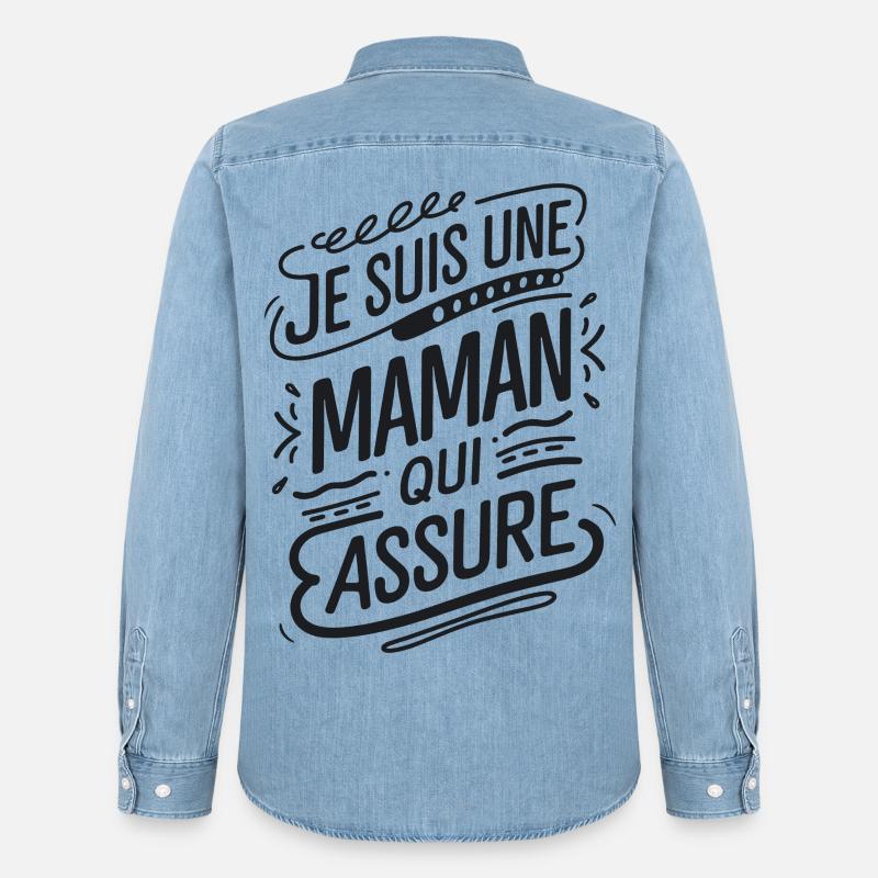 Ich bin eine Mutter, die versichert - Männer Jeanshemd Organic von Stanley/Stella - verwaschenes Hellblau