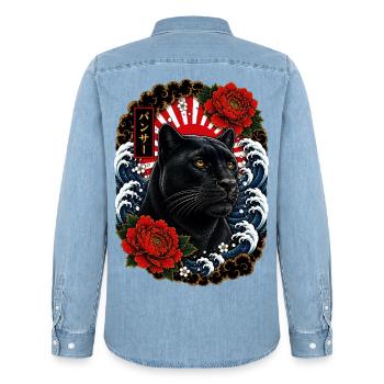 Schwarzer Panther im japanischen Irezumi Stil - Männer Jeanshemd Organic von Stanley/Stella - verwaschenes Hellblau - Hinten - AI Model Male 185 light (185cm)