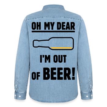 Oh mon cher – je n’ai plus de bière ! (Ale Lager / POS 2C) - Chemise en denim homme bio Stanley/Stella - bleu clair délavé - Dos - AI Model Male 185 light (185cm)
