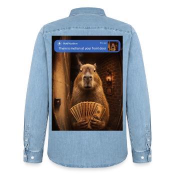 Capybara an deiner Haustür - Männer Jeanshemd Organic von Stanley/Stella - verwaschenes Hellblau - Hinten - AI Model Male 185 light (185cm)