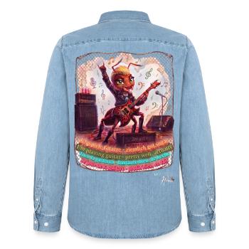 Ameise MALÚ Rock Gitarre E-Gitarre Band Pop Art - Männer Jeanshemd Organic von Stanley/Stella - verwaschenes Hellblau - Hinten - AI Model Male 185 light (185cm)