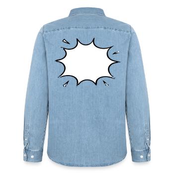 Explosionsblase Comic used look - Männer Jeanshemd Organic von Stanley/Stella - verwaschenes Hellblau - Hinten - AI Model Male 185 light (185cm)