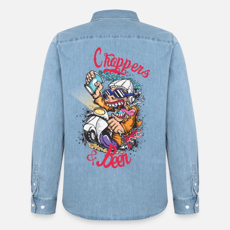 Choppers Crew Affe Roller - Männer Jeanshemd Organic von Stanley/Stella - verwaschenes Hellblau
