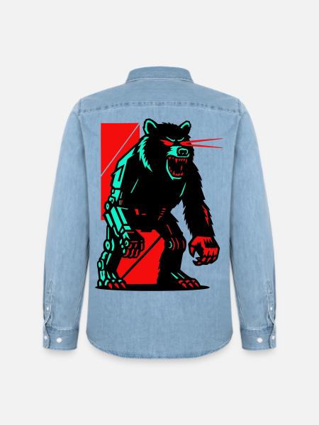Mecha Techno Bear - Men’s Organic Denim Shirt by Stanley/Stella - light wash