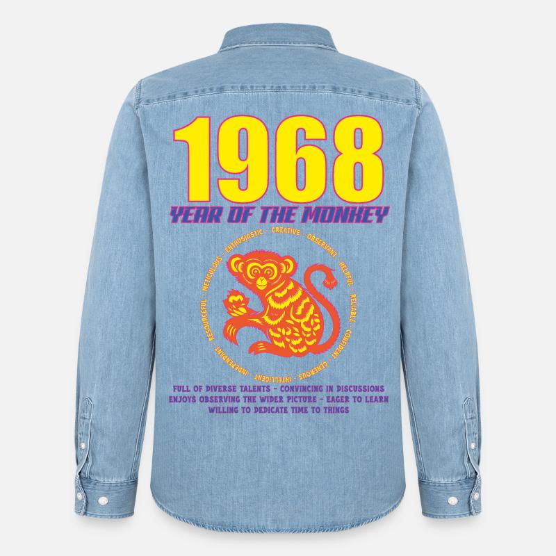 1968_MONKEY_fluor - Männer Jeanshemd Organic von Stanley/Stella - verwaschenes Hellblau