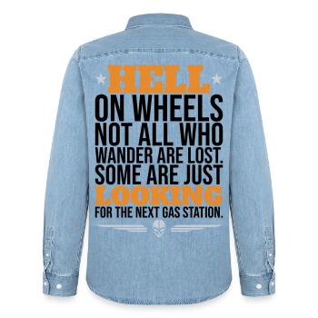 Hell On Wheels – Motard de station-service - Chemise en denim homme bio Stanley/Stella - bleu clair délavé - Dos - AI Model Male 185 light (185cm)