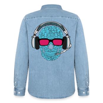 Musik Skull - Männer Jeanshemd Organic von Stanley/Stella - verwaschenes Hellblau - Hinten - AI Model Male 185 light (185cm)