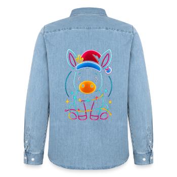 Donkey Elf Noël Drôle Cadeau - Chemise en denim homme bio Stanley/Stella - bleu clair délavé - Dos - AI Model Male 185 light (185cm)