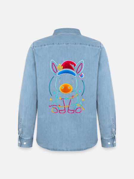 Donkey Elf Christmas Funny Gift - Men’s Organic Denim Shirt by Stanley/Stella - light wash