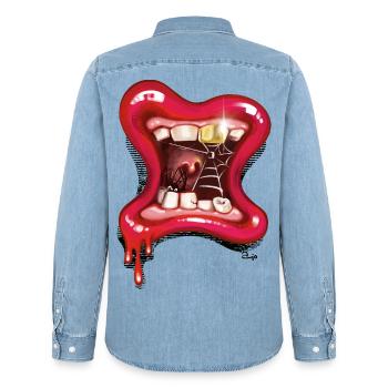 Grusel Schlund - Männer Jeanshemd Organic von Stanley/Stella - verwaschenes Hellblau - Hinten - AI Model Male 185 light (185cm)