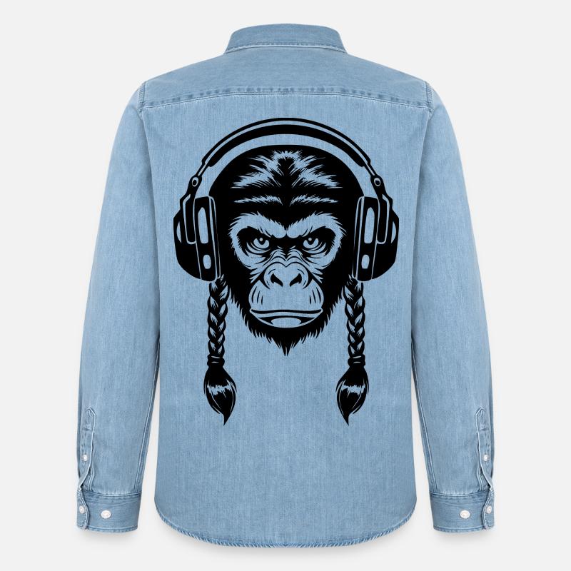 Electro Affenkopf Synth Wave Edition Shirt - Männer Jeanshemd Organic von Stanley/Stella - verwaschenes Hellblau