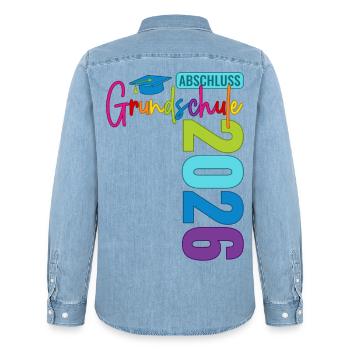 Remise des diplômes de l'école primaire 2026 - Chemise en denim homme bio Stanley/Stella - bleu clair délavé - Dos - AI Model Male 185 light (185cm)