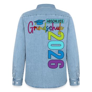Fin d’études primaires en 2026 - Chemise en denim homme bio Stanley/Stella - bleu clair délavé - Dos - AI Model Male 185 light (185cm)