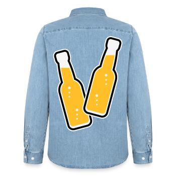 2 Flaschen Stoßen An (Limonade Softdrink / POS 3C) - Männer Jeanshemd Organic von Stanley/Stella - verwaschenes Hellblau - Hinten - AI Model Male 185 light (185cm)