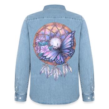 Traumfänger mit Schmetterling Galaxy Traum Kunst - Männer Jeanshemd Organic von Stanley/Stella - verwaschenes Hellblau - Hinten - AI Model Male 185 light (185cm)