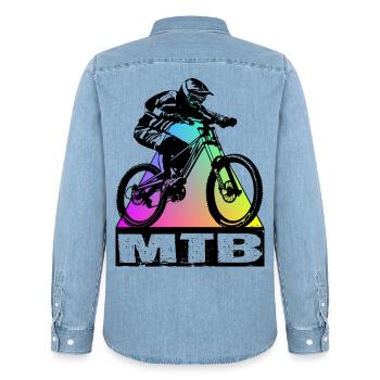 MTB Bike - Männer Jeanshemd Organic von Stanley/Stella - verwaschenes Hellblau - Hinten - AI Model Male 185 light (185cm)
