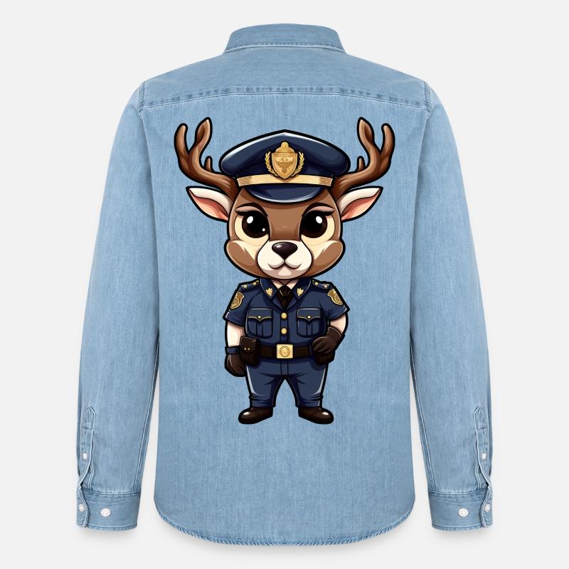 Polizei Hirsch - Männer Jeanshemd Organic von Stanley/Stella - verwaschenes Hellblau