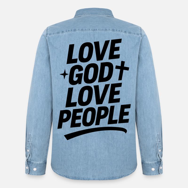 Liebe Gott und liebe Deinen Nächsten - Männer Jeanshemd Organic von Stanley/Stella - verwaschenes Hellblau