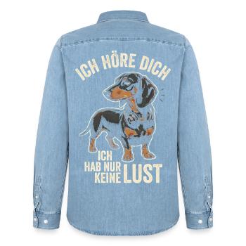 Dackel Ich Höre Dich Habe Nur Keine Lust Hunde - Männer Jeanshemd Organic von Stanley/Stella - verwaschenes Hellblau - Hinten - AI Model Male 185 light (185cm)
