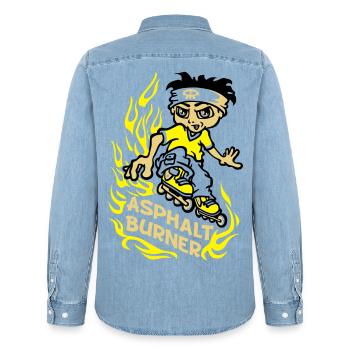 Garçon et rollers en ligne - Chemise en denim homme bio Stanley/Stella - bleu clair délavé - Dos - AI Model Male 185 light (185cm)