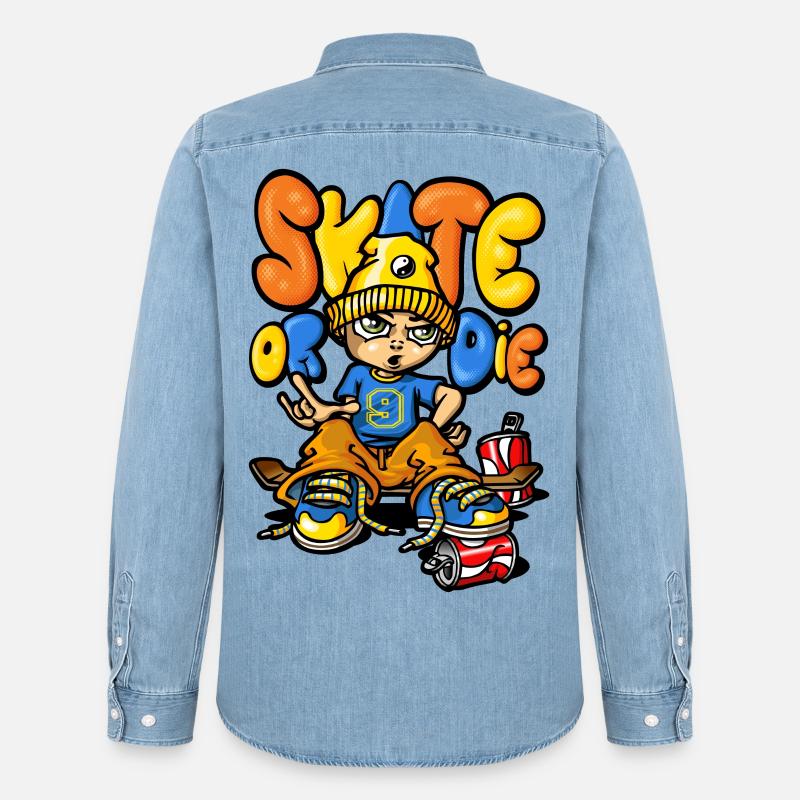 Skateboard und Graffiti - Männer Jeanshemd Organic von Stanley/Stella - verwaschenes Hellblau