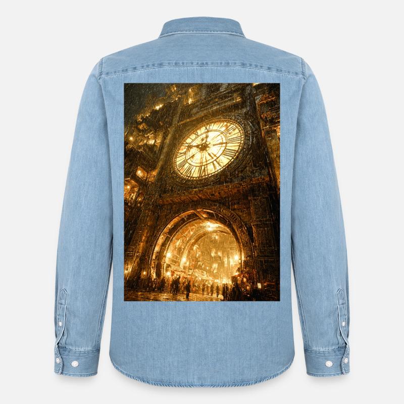 Vergoldeter Clockgate-Bogen - Männer Jeanshemd Organic von Stanley/Stella - verwaschenes Hellblau