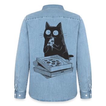 Pizza Cat - Chemise en denim homme bio Stanley/Stella - bleu clair délavé - Dos - AI Model Male 185 light (185cm)