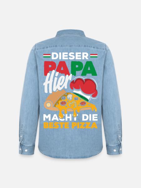 Papa Macht Die Beste Pizza - Männer Jeanshemd Organic von Stanley/Stella - verwaschenes Hellblau