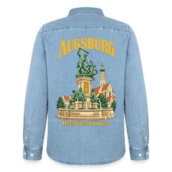 Augsburg Herkulesbrunnen - Männer Jeanshemd Organic von Stanley/Stella - verwaschenes Hellblau - Hinten - AI Model Male 185 light (185cm)