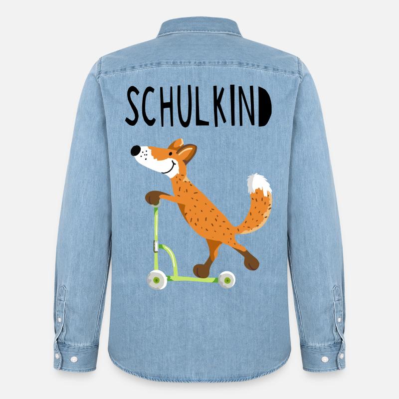 Endlich Schuldkind - Kleiner Fuchs mit Roller - Männer Jeanshemd Organic von Stanley/Stella - verwaschenes Hellblau