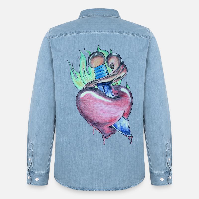 Loderndes Herz - Männer Jeanshemd Organic von Stanley/Stella - verwaschenes Hellblau