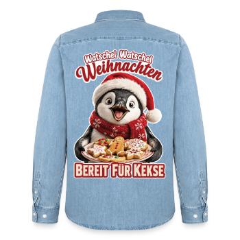 Watschel Watschel Weihnachten Pinguin - Männer Jeanshemd Organic von Stanley/Stella - verwaschenes Hellblau - Hinten - AI Model Male 185 light (185cm)