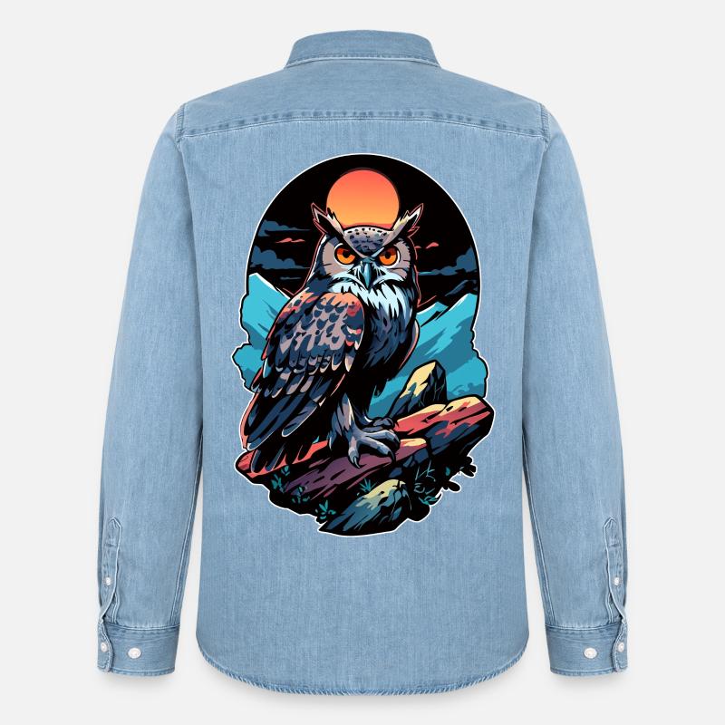 Großer Eule Uhu bei Mondschein - Männer Jeanshemd Organic von Stanley/Stella - verwaschenes Hellblau