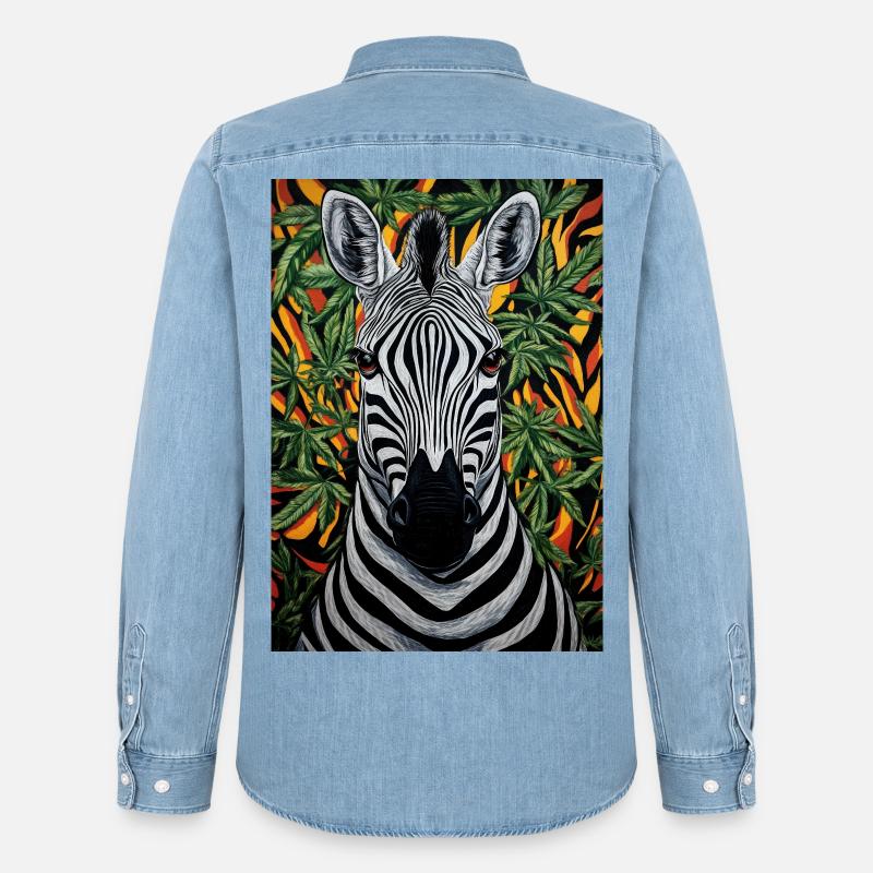 Zebra nella giungla della cannabis - Camicia in denim uomo bio di Stanley/Stella - azzurro chiaro slavato