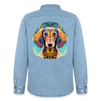 Dackel - Männer Jeanshemd Organic von Stanley/Stella - verwaschenes Hellblau - Hinten - AI Model Male 185 light (185cm)
