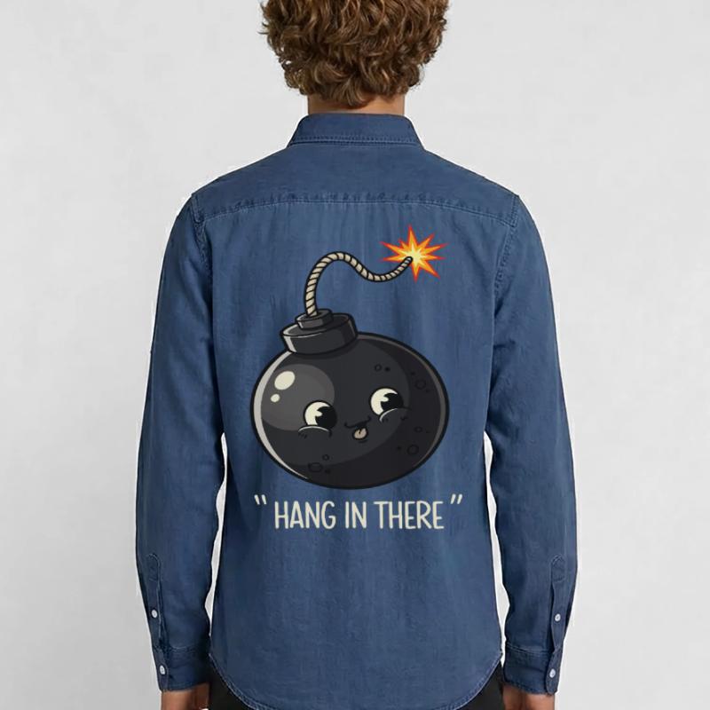 Kawaii Exploding Bomb Comic Design Men’s Organic Denim Shirt by Stanley/Stella