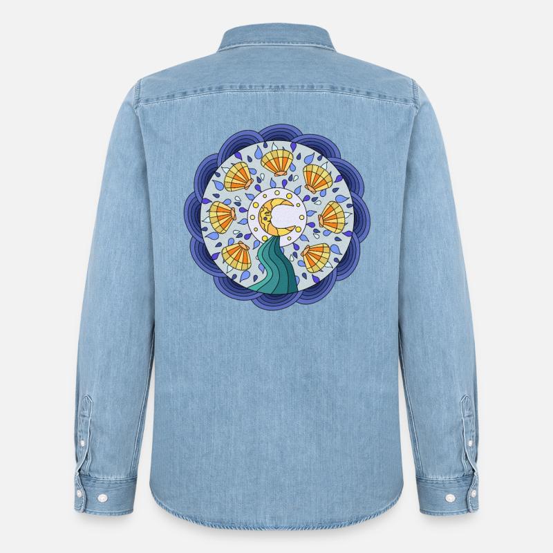 Mondsonnen-Mandala mit Wellenkranz - Männer Jeanshemd Organic von Stanley/Stella - verwaschenes Hellblau