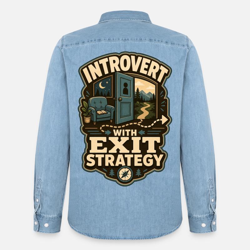 Introvert With Exit Strategy - Männer Jeanshemd Organic von Stanley/Stella - verwaschenes Hellblau