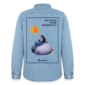 DIE KLEINE TAUBE NIMMERSATT - Herbert - mit Wurm - Männer Jeanshemd Organic von Stanley/Stella - verwaschenes Hellblau - Hinten - AI Model Male 185 light (185cm)