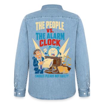 People against the alarm clock - Men’s Organic Denim Shirt by Stanley/Stella - light wash - Back - AI Model Male 185 light (185cm)