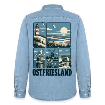 Ostfriesland North Sea Coast - Männer Jeanshemd Organic von Stanley/Stella - verwaschenes Hellblau - Hinten - AI Model Male 185 light (185cm)