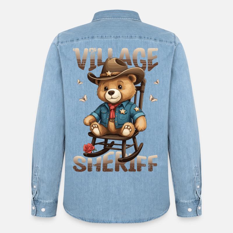 Bär der Dorf Sheriff - Männer Jeanshemd Organic von Stanley/Stella - verwaschenes Hellblau