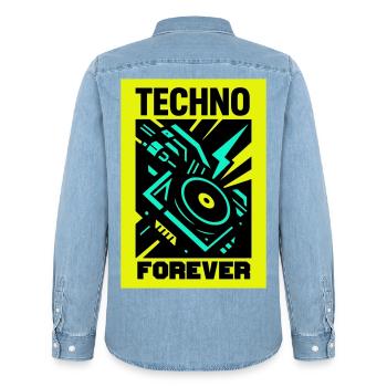 Techno pour toujours - Chemise en denim homme bio Stanley/Stella - bleu clair délavé - Dos - AI Model Male 185 light (185cm)