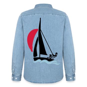 Bateau à voile pour jeunes (420 470 505) - Chemise en denim homme bio Stanley/Stella - bleu clair délavé - Dos - AI Model Male 185 light (185cm)