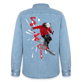 Ski - Ski Packages - Skiing - Men’s Organic Denim Shirt by Stanley/Stella - light wash - Back - AI Model Male 185 light (185cm)